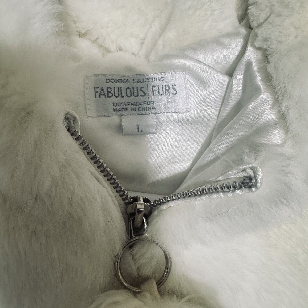 Donna Salyers Fabulous Furs Kids White Faux Fur Coat GIrls sz L hooded pompom - Picture 2 of 7